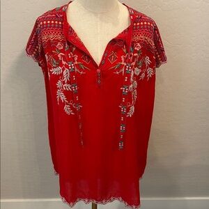 Johnny Was Scarlet Embroidered Top